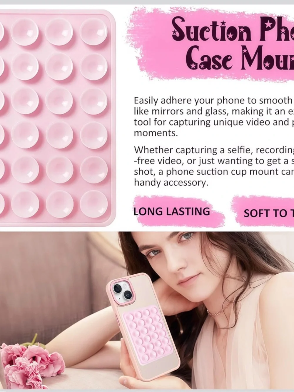2-Pack Silicone Suction Phone Grips - Hot Pink & Blush